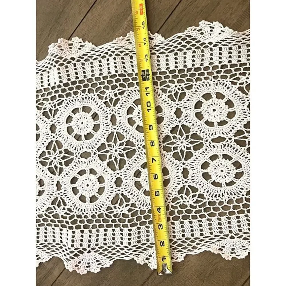 Handmade Crochet Table Runner 15 X 36 White VNT Lace Grannycore cottagecore
